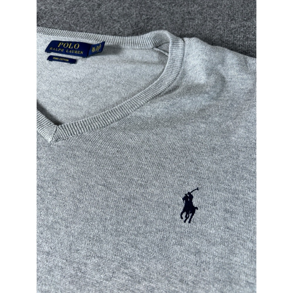 Polo Ralph Lauren Sweater Mens XL Pima Cotton Heather V Neck Pony Logo Pullover - Picture 1 of 7